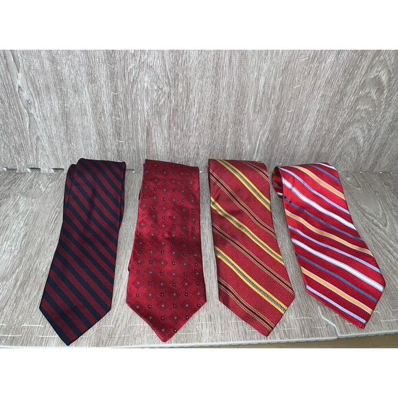 JOS. A. BANK Men's Silk Ties‎ Set of 4 Classic Red Striped Patterns - Picture 1 of 9